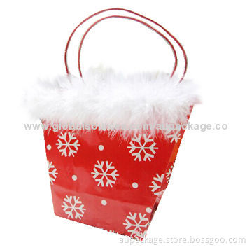 Paper handle bag, Christmas feather wrist band
